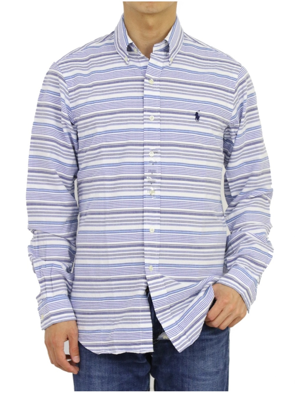 Polo Ralph Lauren Blue and White Striped  Seersucker Button-Down XXL 100% Cotton